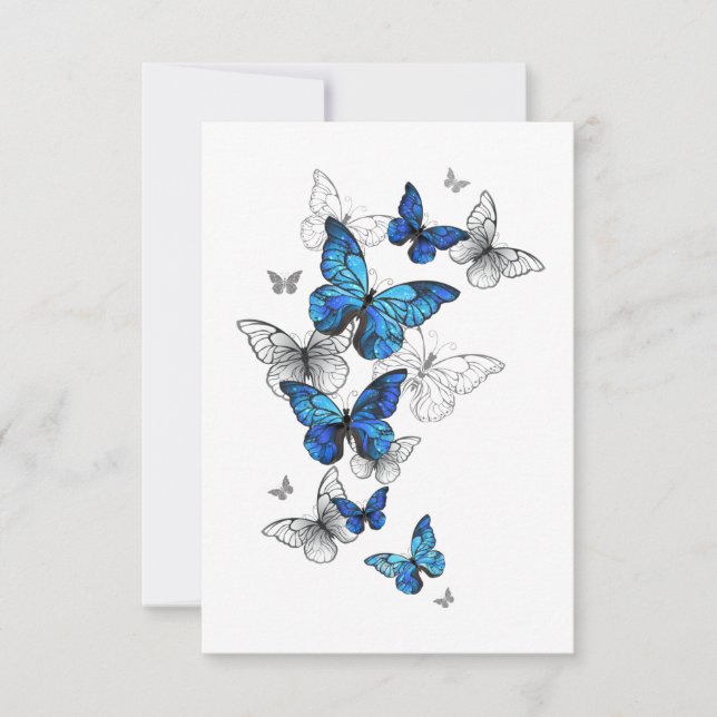 Blue Flying Butterflies Morpho Thank You Card (Front)