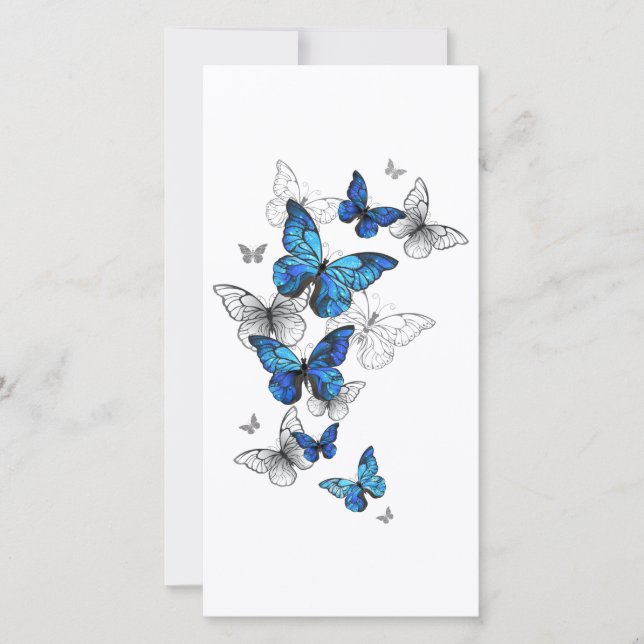 Blue Flying Butterflies Morpho Thank You Card (Front)