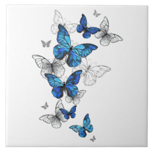Blue Flying Butterflies Morpho Tile