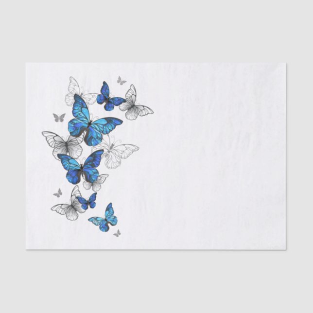 Blue Flying Butterflies Morpho Tissue Paper (Front)