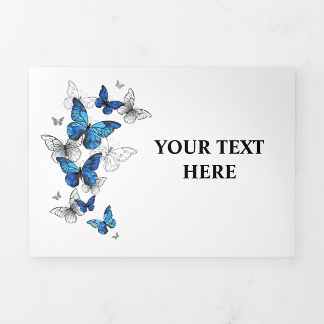 Blue Flying Butterflies Morpho Tri-Fold Announcement (Cover)