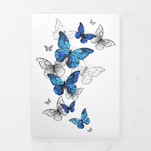 Blue Flying Butterflies Morpho Tri-Fold Card