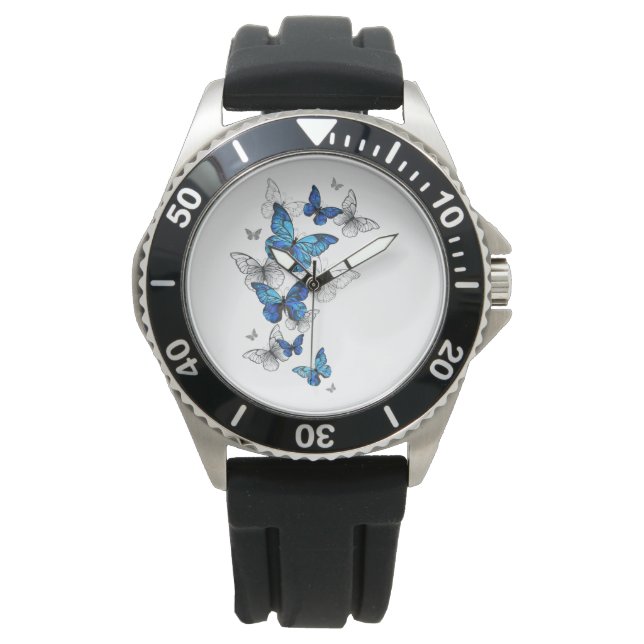 Blue Flying Butterflies Morpho Watch (Front)