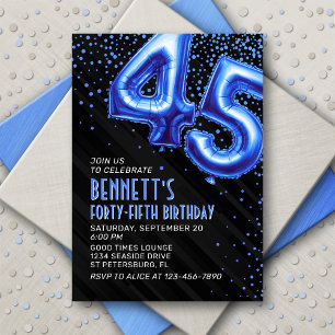 Blue Foil Balloons 45th Birthday Invitation