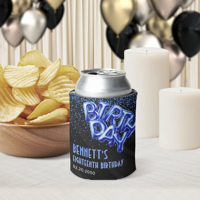 Blue Foil Balloons Birthday Can Cooler (Creator Uploaded)