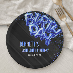 Blue Foil Balloons Birthday Paper Plate