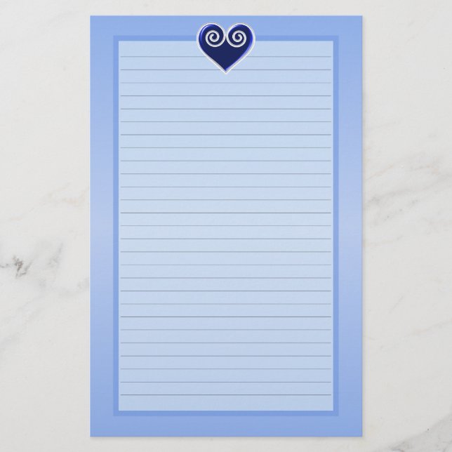 Blue Foil Heart Lined Stationery (Front)