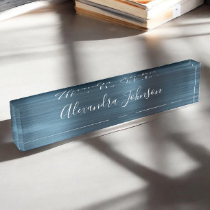 Blue Foil Metallic Modern Elegant Professional Nameplate