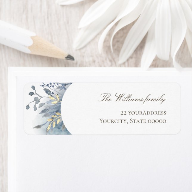 blue foliage faux foil watercolor label (Insitu)