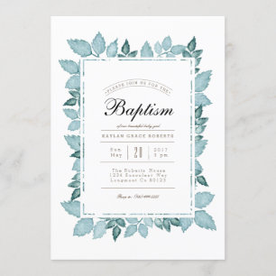 Blue Foliage   Watercolor Baptism Invite