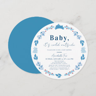 Blue Folk Art Baby It's Cold Outside Baby Shower Invitation