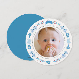 Blue Folk Art Baby It's Cold Outside Photo Holiday Card