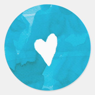 Blue Folk Art Floral Watercolor Wedding Classic Round Sticker