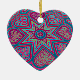 Blue Folk Art Hearts Ornament
