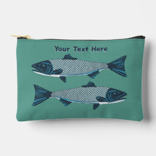 Blue Folk Art Trout/Salmon Accessory Pouch