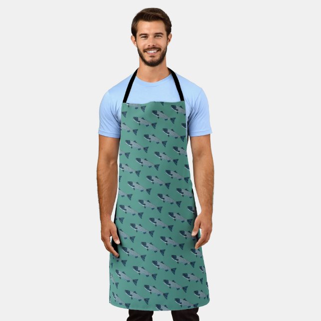 Blue Folk Art Trout/Salmon Apron (Worn)