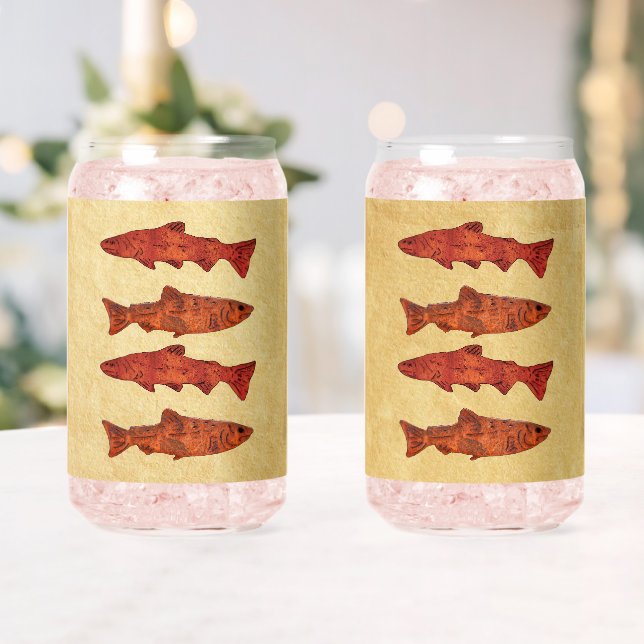 Blue Folk Art Trout/Salmon Can Glass (Insitu (Wedding))