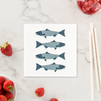 Blue Folk Art Trout/Salmon Napkin