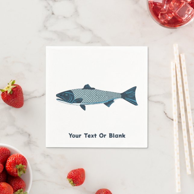 Blue Folk Art Trout/Salmon Napkin (Insitu)