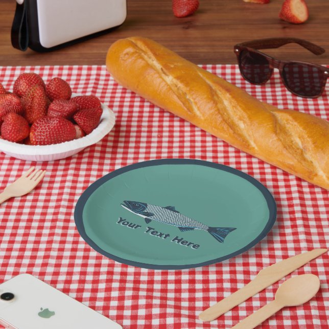 Blue Folk Art Trout/Salmon Paper Plate (Picnic)