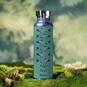 Blue Folk Art Trout/Salmon Water Bottle