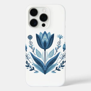 Blue Folk Floral Pattern iPhone 16 Pro Case