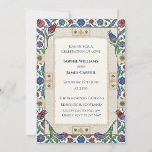 Blue Folk Floral Wedding Invitation