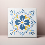 Blue Folk Flower Azulejo Tile<br><div class="desc">Decorate the office with this Blue Folk Flower design. You can customise this further by clicking on the "PERSONALIZE" button. Change the background colour if you like. For further questions please contact us at ThePaperieGarden@gmail.com.</div>