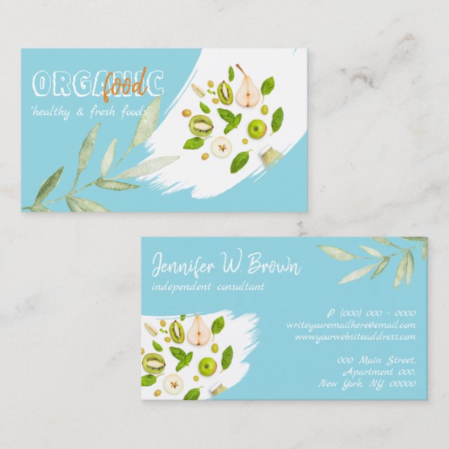 Blue Food Healthy Nutrition Detox Vegan Bakery Business Card (Front/Back)