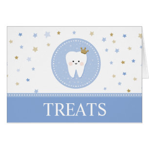 Blue Food Label card for the First Tooth party