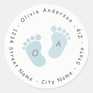 Blue Foot Print Baby Shower Return Address Label