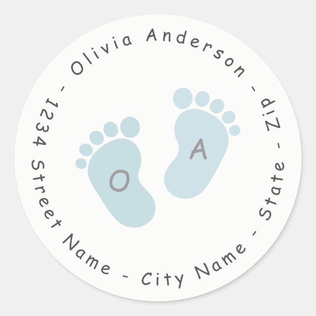 Blue Foot Print Baby Shower Return Address Label (Front)