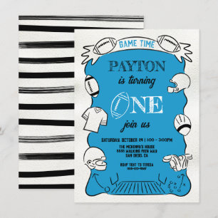Blue Football 1st One Hand drawn Birthday Invitation