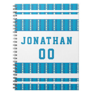 Blue Football Ball Stitching Pattern Player's Name Notebook
