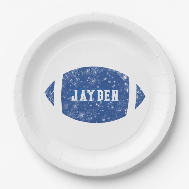 Blue Football Birthday Party Paper Plate (Front)