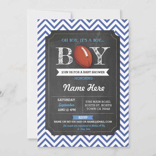 Blue Football Boy Baby Shower Rugby Invitation (Front)