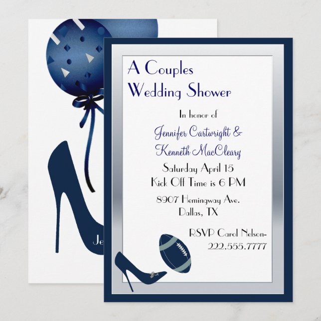 Blue Football Couples Wedding Shower Invitation (Front/Back)