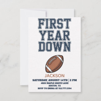 Blue Football First Year Down Boy 1st Birthday  Invitation