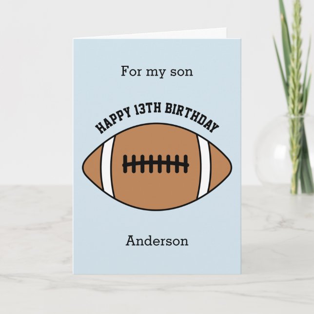 Blue Football Happy 13th Birthday Son Card (Front)