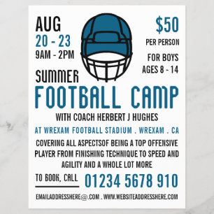Blue Football Helmet, Football Camp Advertising Flyer