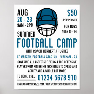 Blue Football Helmet, Football Camp Advertising Poster