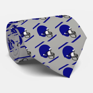 Blue Football Helmet on Grey/Silver Necktie