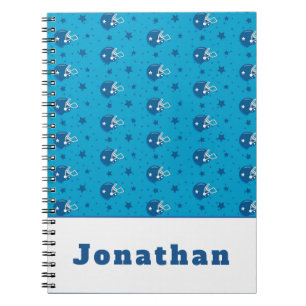 Blue Football Helmet Star Kids Boys Team Name Cool Notebook