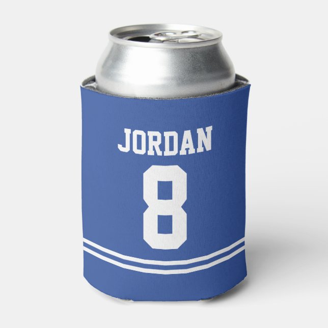 Blue Football Jersey - Sports Theme Birthday Party Can Cooler (Can Front)