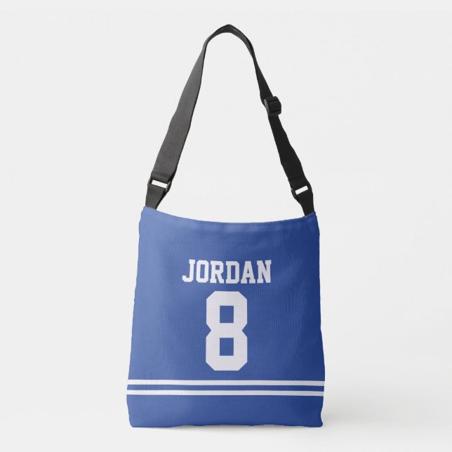 Blue Football Jersey with Custom Name and Number Crossbody Bag (Front)
