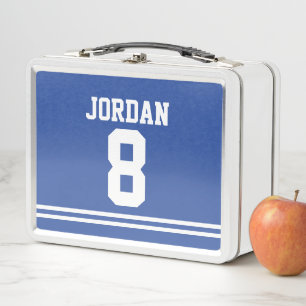 Blue Football Jersey with Custom Name and Number Metal Lunch Box