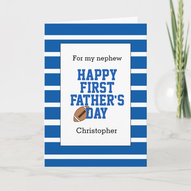 Blue Football Nephew 1st Father's Day Card (Front)