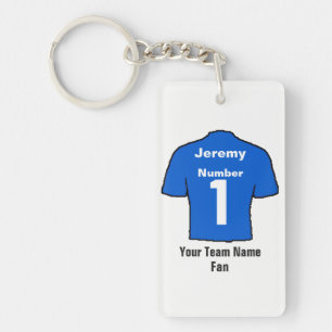 Blue Football Shirt Choose name and team Key Ring
