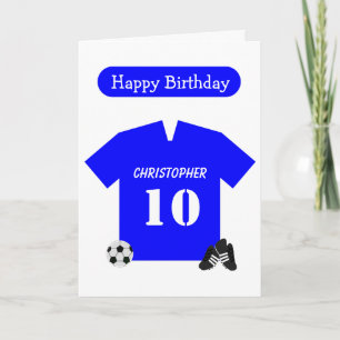 Blue Football Shirt Personalised 10th Birthday Card