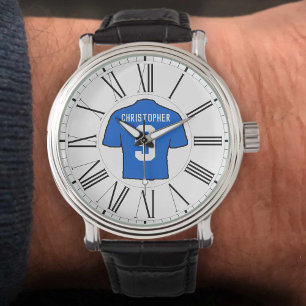 Blue Football Shirt with Roman Numerals. Watch